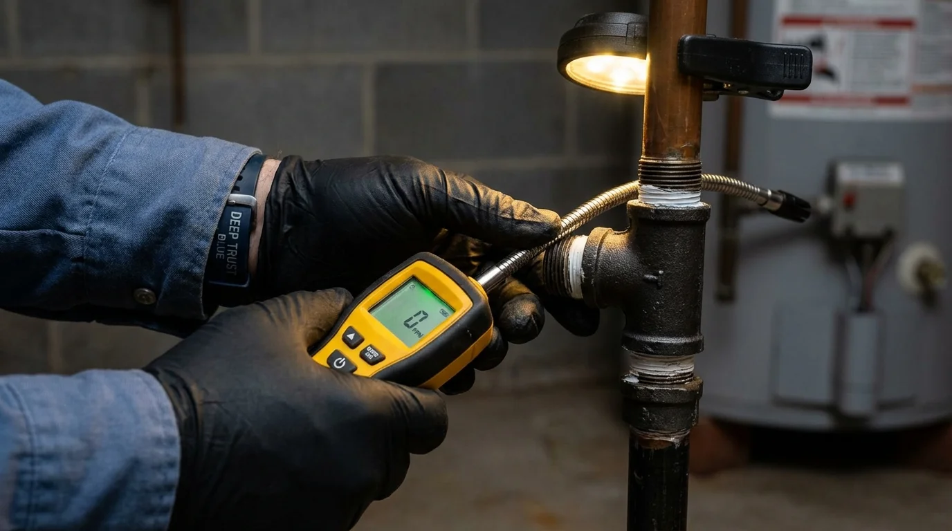 Gas leak detection with electronic sniffer by Johns Plumbing LLC in Scott Air Force Base