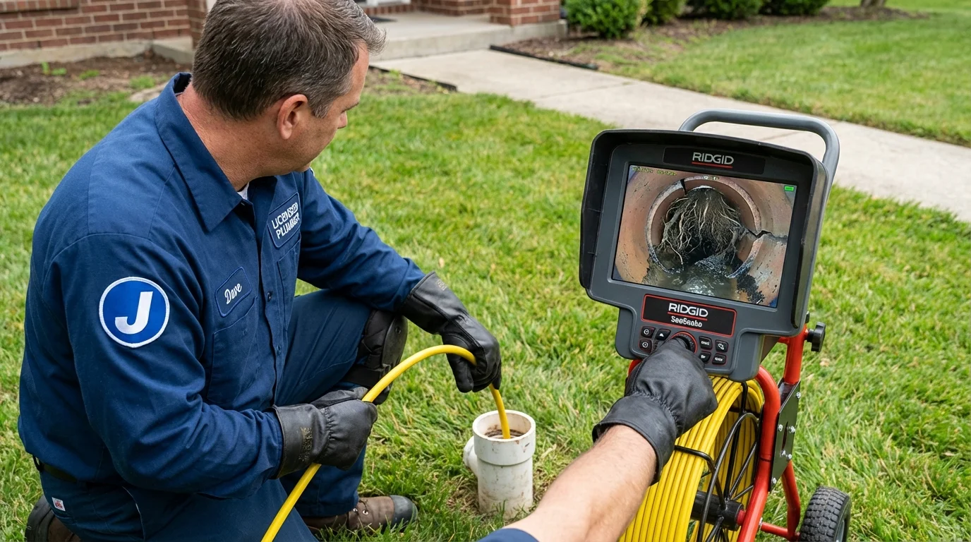 Sewer camera inspection being performed by Johns Plumbing LLC in Scott Air Force Base